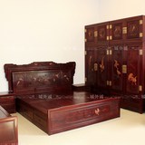 檀雕 红木家具双人床1.8米 非洲酸枝木国画大床 顶箱柜 中式套房