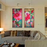 新中式客厅卧室背景画装饰画纯手绘工笔油画含外框【花卉】单幅