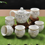 景德镇整套双层陶瓷茶具 青花瓷花茶双层茶杯陶瓷茶壶茶海茶道