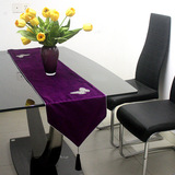 纯色镶银边紫蝴蝶时尚简约餐桌桌旗现代茶几桌布T341特价包邮紫色