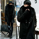 冬装男士外套 韩版修身中长款大毛领呢时尚风衣 毛呢纯色冬季休闲