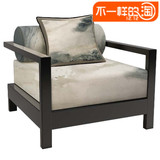 新中式沙发 现代中式实木布艺单人沙发 简约时尚会议休闲沙发椅子