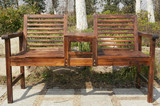 阳台实木连体双人椅碳化防腐木户外桌椅仿古庭院田园休闲椅长方形