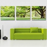 客厅装饰画沙发后墙画办公室壁画绿色田园风景三联现代小清新挂画