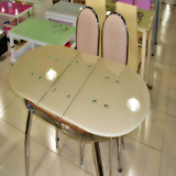 特价香河家具城折叠可伸缩椭圆形钢化玻璃餐桌椅简约餐桌餐椅组合