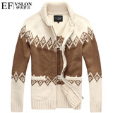 EF男装 秋冬新款 英伦时尚立领棒针毛衣 加厚羊毛衫开衫外套