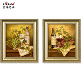 有框画客厅装饰画餐厅欧式田园水果葡萄酒杯壁画挂画墙画3540双幅