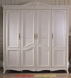 欧式衣柜纯手工雕刻家具推拉门四门储物柜收纳柜实木白色法式衣橱