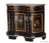 扬州漆器家具 彩绘贴金黑底花鸟玄关柜装饰柜 欧式古典手工家具