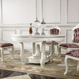 欧式客厅圆桌法式餐桌实木白色圆台新古典餐台美式家具餐桌椅组合
