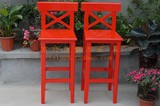 实木吧凳吧椅高脚凳酒吧凳吧台椅红色时尚酒吧椅高脚椅颜色定做