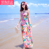 2015夏季度假圆领无袖亲子纯棉连衣裙波西米亚长裙印花吊带沙滩裙