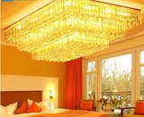 黄色传统水晶灯长方形三层吊灯LED七彩变色吸顶灯1.2米大客厅灯