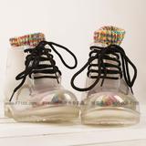 日本韩国 时尚雨鞋外贸原单 出口水晶透明雨鞋情侣款雨靴