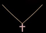 正品代购 卡地亚Cartier 玫瑰金项链 粉色蓝宝石十字架 B7223700