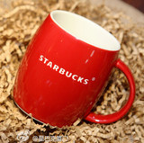 包邮 红色STARBUCKS星巴克 酒桶马克杯 咖啡杯 早餐水杯 奶茶杯