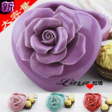 红坊 欧式明星款 紫色 潘阳婚礼喜糖盒 创意玫瑰心形陶瓷喜糖盒子