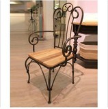 LOFT铁艺实木凳子咖啡店餐椅酒吧椅休闲椅复古椅子做旧扶手靠背椅