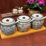 日式陶瓷餐具辣椒罐泼辣子油罐青花/红花调味罐/盐罐/3个包邮