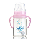 新生婴儿宽口径晶钻玻璃奶瓶 大容量带手柄吸管防胀气180ml/300ml