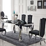 简约现代不锈钢大理石餐桌椅组合时尚钢化玻璃餐桌个性创意餐台