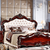 欧式床双人床1.8*2*2.2米床 新古典美式大床全实木床真皮婚床描金