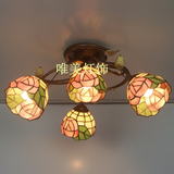 欧式彩色玻璃玫瑰田园欧式灯灯饰客厅天花灯咖啡厅卧室书房吸顶灯