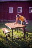 美式乡村外贸实木户外桌椅 铁艺创意工作桌 复古餐桌 茶几书桌