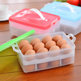 创意便携塑料双层鸡蛋收纳盒 厨房冰箱大保鲜盒塑料储物盒 鸡蛋托