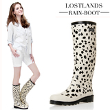 LOSTLANDS优质黑白斑点狗女式橡胶雨鞋高筒女士雨靴 点点雨鞋