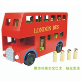 美国TRU大红双层伦敦巴士过家家可拆装车 木质玩具汽车模型公交车