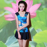 韩国2014新款带钢托女式连体泳衣平角裙保守显瘦遮肚大码i游泳衣