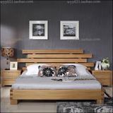 简约风格 卧室全实木床榆木床1.8米婚床个性床 厚重款原木色特价