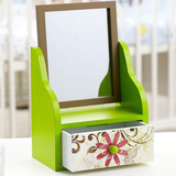 【清仓】Evergreen创意美式复古木质桌面台式化妆镜带收纳盒首饰