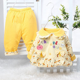 韩版女童春秋装套装宝宝夹棉薄棉衣两件套婴儿纯棉外出服0-1-2岁