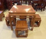 实木餐桌 红木餐桌 花梨木八仙桌 正方形 花梨木如意餐桌椅五件套
