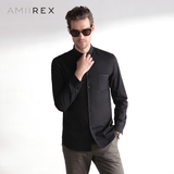 AMIIREX春新款男士衬衫纯色翻领修身圆弧拼接长袖衬衣男81480028