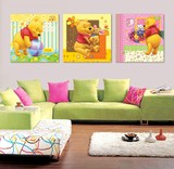 儿童房间装饰画可爱卡通动物维尼熊三联水晶卧室无框画挂画墙壁画