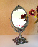 俄罗斯双面台式化妆镜 小号古典锡制镜子 节日生日结婚礼物美容镜