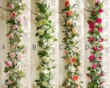仿真玫瑰花藤条假花藤蔓管道装饰吊顶塑料花藤墙贴空调管装饰植物