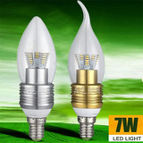LED蜡烛灯泡360度5W7WE12/E14/E17螺口吊灯水晶灯110V/220V可调光
