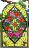 定做钢化Tiffany教堂艺术玻璃玄关隔断屏风窗户柜门芯彩色玫瑰