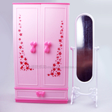 DIY玩具 芭比家具 粉色梦幻芭比娃娃衣柜 衣橱配试衣镜过家家玩具