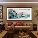 名家精品手绘荷花鲤鱼九鱼图 连年有余国画四尺客厅装饰X25379
