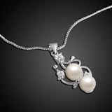 925纯银镀白金珍珠项链 女短款锁骨链 优雅铃兰银吊坠 送爱人礼物