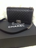 香港代购Chanel 2014新款leboy 小菱格纹 做旧银链黑色 中号