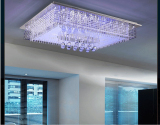 现代水晶灯LED客厅灯长方形玻璃卧室灯LED七彩吸顶灯遥控平板低压