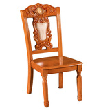 现代原木色时尚实木雕花餐椅 舒适简约中式木质背靠实木橡木餐桌