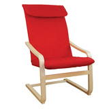 雅客集 单人沙发椅子高靠背红色休闲椅家用曲木椅弓形实木电脑椅