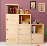 特价实木书架简约储物收纳带门儿童玩具柜子杂物松木杉木组合书柜